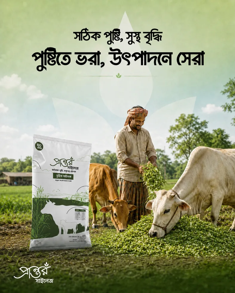 খামারি গরুকে প্রান্তর সাইলেজ খাওয়াচ্ছেন